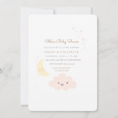 Moon and Star Baby shower Invitation Pink Kaart (Voorkant)