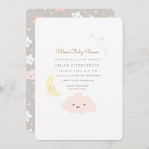 Moon and Star Baby shower Invitation Pink Kaart