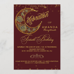 Moon and Stars 40th Birthday Party Invitation Kaart