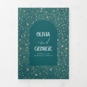 Moon and Stars Arch Hemelse Blauwgroen huwelijksfo Drieluik Uitnodiging (Cover)