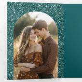 Moon and Stars Arch Hemelse Blauwgroen huwelijksfo Drieluik Uitnodiging (Binnenzijde eerst)