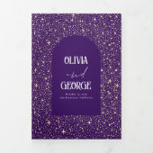 Moon and Stars Arch Hemelse Paarse huwelijksfoto Drieluik Uitnodiging (Cover)