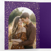 Moon and Stars Arch Hemelse Paarse huwelijksfoto Drieluik Uitnodiging (Binnenzijde eerst)