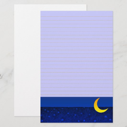 Moon and Stars Art Lined Stationery Briefpapier (Voorkant / Achterkant)