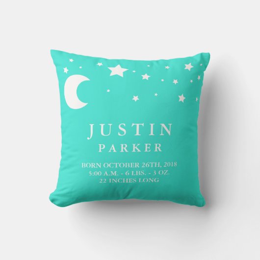 Moon and Stars Baby Birth Notice Pillow Kussen (Voorkant)