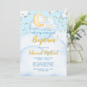 Moon and Stars Baby Boy Baptisme Kaart (Staand voorkant)