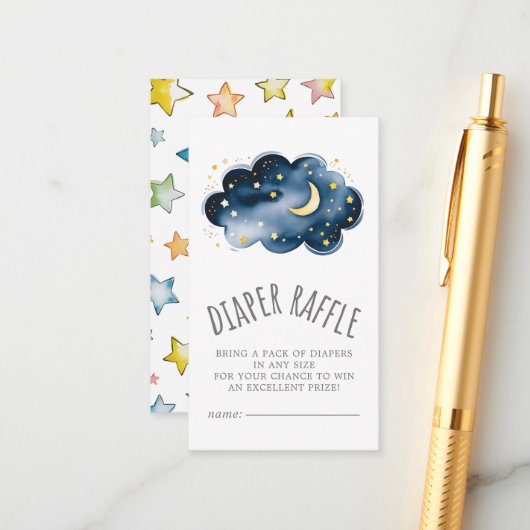 Moon and Stars Baby Boy Diaper Raffle Informatiekaartje (Voorkant / Achterkant in situ)