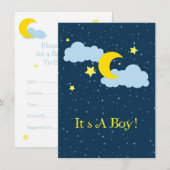 Moon and Stars Baby Boy Shower Invitation Kaart (Voorkant / Achterkant)