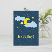 Moon and Stars Baby Boy Shower Invitation Kaart (Staand voorkant)