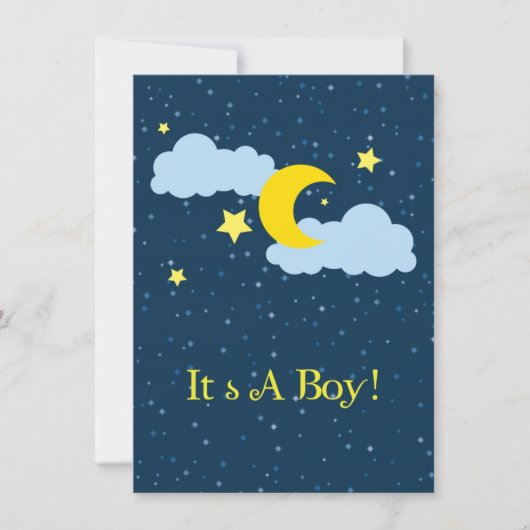 Moon and Stars Baby Boy Shower Invitation Kaart (Voorkant)