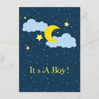 Moon and Stars Baby Boy Shower Invitation Kaart