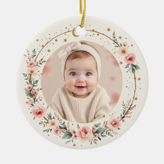 Moon and Stars Baby First Christmas Photo Keramisch Ornament (Voorkant)