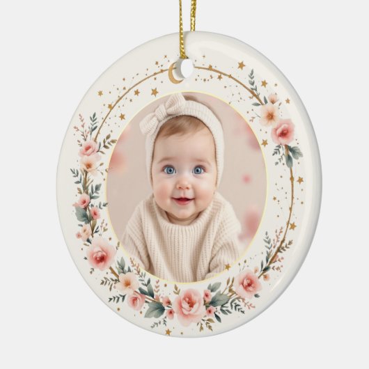Moon and Stars Baby First Christmas Photo Keramisch Ornament (Links)