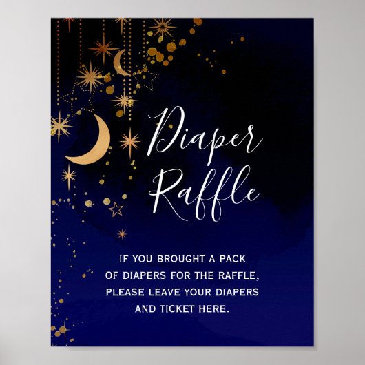 Moon and stars Baby shower Diaper Raffle Sign Poster (Voorkant)
