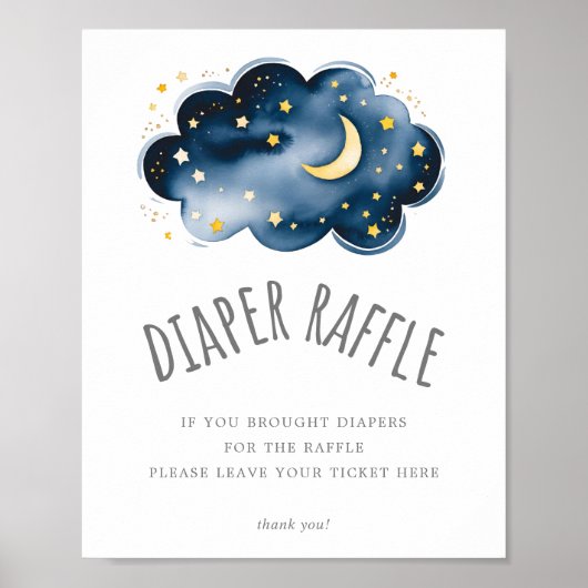 Moon and Stars Baby shower Diaper Raffle Sign Poster (Voorkant)