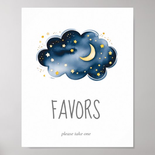 Moon and Stars Baby shower Favors Sign Poster (Voorkant)
