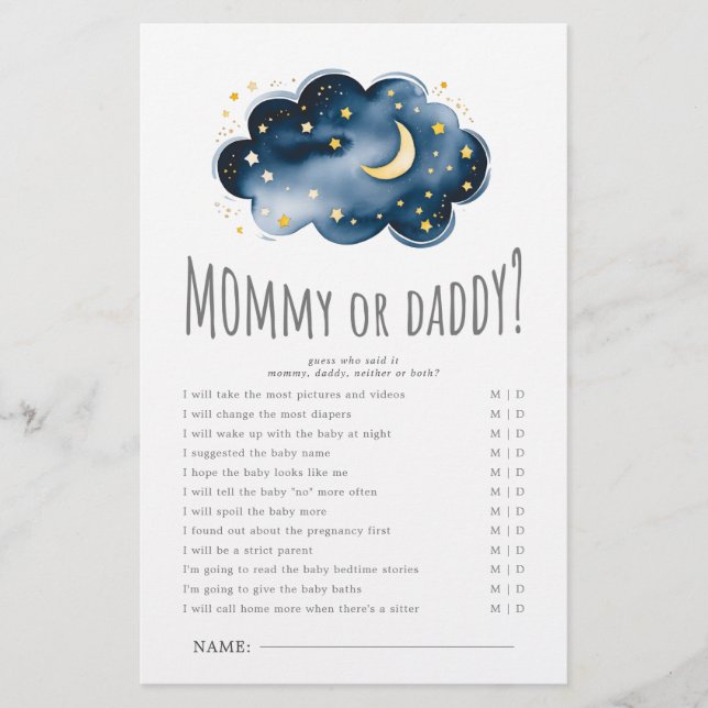 Moon and Stars Baby shower Mama of papa Spel (Voorkant)