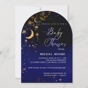 Moon and Stars Baby shower Royal Blue Kaart