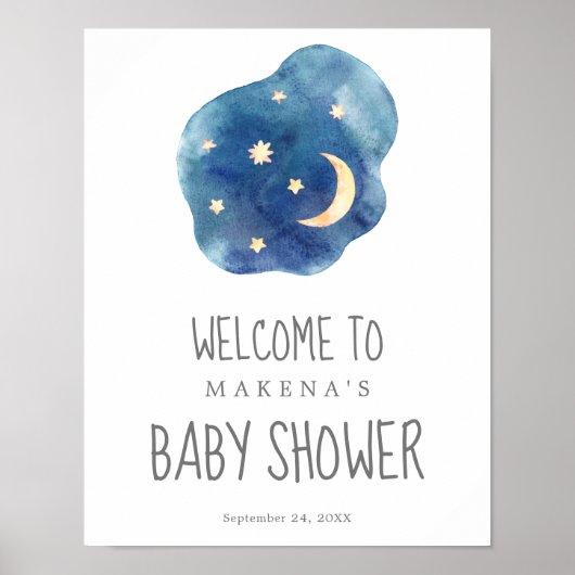 Moon and Stars Baby shower Welkome Poster (Voorkant)