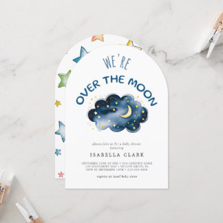 Moon and Stars Baby shower We're Over the Moon Kaart