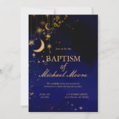 Moon and Stars Baptism Photo Invitation Kaart (Voorkant)