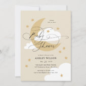 Moon and Stars Beige Elegant Script Baby shower Kaart (Voorkant)