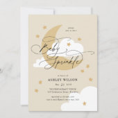 Moon and Stars Beige Elegant Script Baby Sprinkle Kaart (Voorkant)