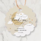 Moon and Stars Beige Script Baby shower Hartelijk  Bedankjes Labels (Achterkant)