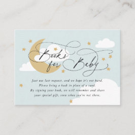 Moon and Stars Blue Gold Book Request Baby shower Informatiekaartje