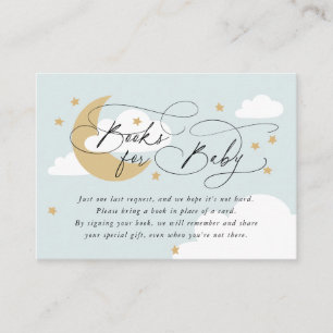 Moon and Stars Blue Gold Book Request Baby shower Informatiekaartje
