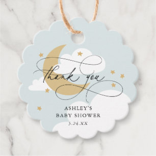 Moon and Stars Blue Script Baby shower Bedankt Bedankjes Labels