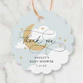 Moon and Stars Blue Script Baby shower Bedankt Bedankjes Labels (Achterkant)