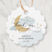 Moon and Stars Blue Script Baby shower Bedankt Bedankjes Labels (Achterkant)