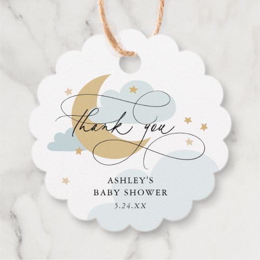 Moon and Stars Blue Script Baby shower Bedankt Bedankjes Labels (Achterkant)