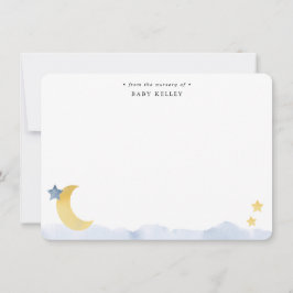 Moon and Stars, Blue Waterverf Personalized Flat Notitiekaartje