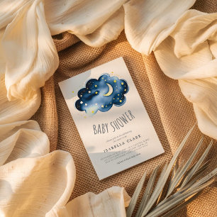 Moon and Stars Boy Baby shower Invitation Kaart