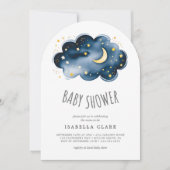 Moon and Stars Boy Baby shower Invitation Kaart (Voorkant)