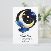 Moon and Stars Boy Baby shower Night Sky Bedankkaart (Staand voorkant)