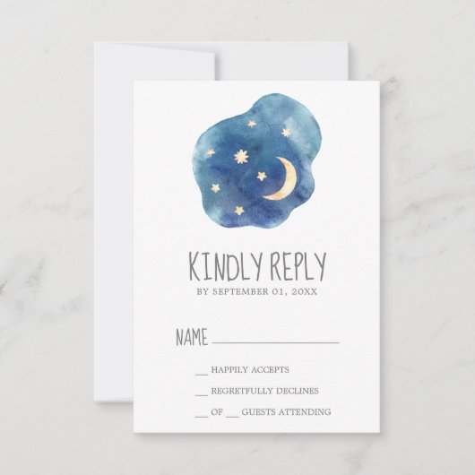 Moon and Stars Boy Baby shower RSVP Kaartje (Voorkant)