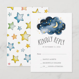 Moon and Stars Boy Baby shower RSVP Kaartje