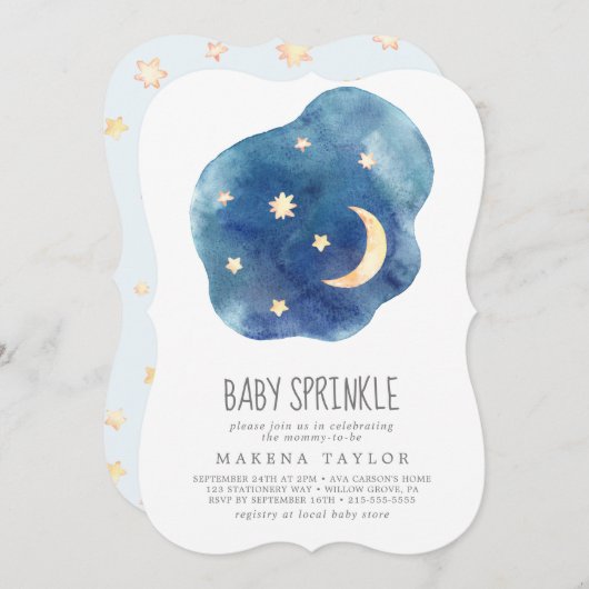 Moon and Stars Boy Baby Sprinkle Invitation Kaart (Voorkant / Achterkant)