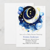 Moon and Stars Celestial Blue Boy Baby shower Kaart (Voorkant / Achterkant)