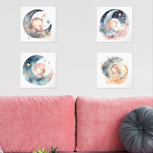 Moon and Stars Celestial Prints voor Meisjes Kamer (Woonkamer)