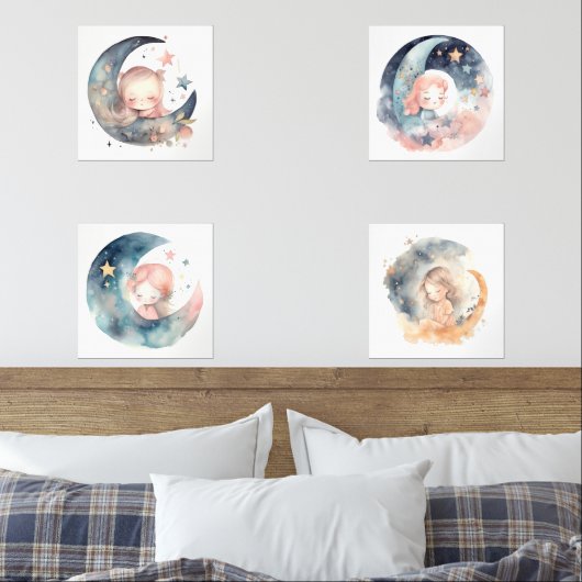 Moon and Stars Celestial Prints voor Meisjes Kamer (Slaapkamer)