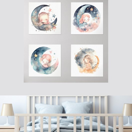 Moon and Stars Celestial Prints voor Meisjes Kamer