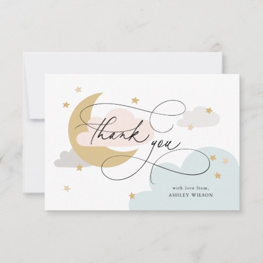 Moon and Stars Colorful Script Baby shower Bedankkaart (Voorkant)