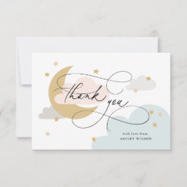 Moon and Stars Colorful Script Baby shower Bedankkaart