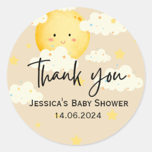 Moon and Stars Cream Baby shower Bedankt Ronde Sticker