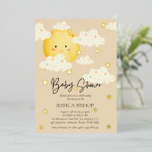 Moon and Stars Cream Baby shower Folie Uitnodiging (Staand Voorkant)
