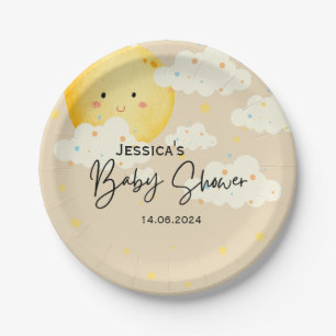 Moon and Stars Cream Baby shower Papieren Bordje